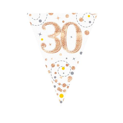 Party Bunting Sparkling Fizz 30 White & Rose Gold Holographic 11 flags (3.9m)