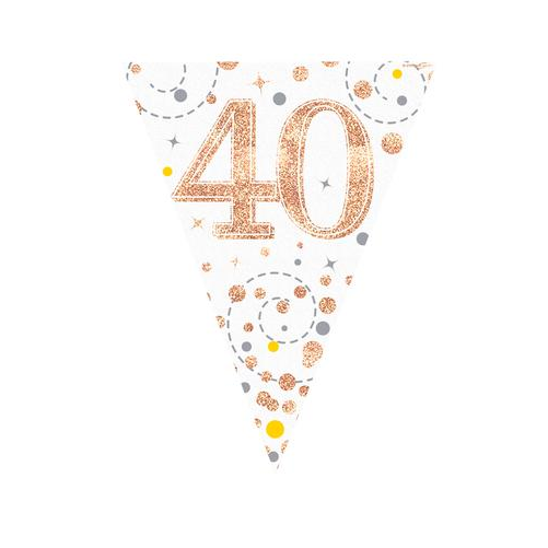 Party Bunting Sparkling Fizz 40 White & Rose Gold Holographic 11 flags (3.9m)
