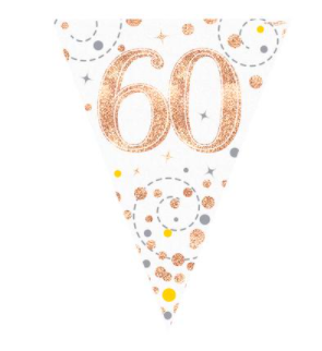 Party Bunting Sparkling Fizz 60 White & Rose Gold Holographic 11 flags (3.9m)
