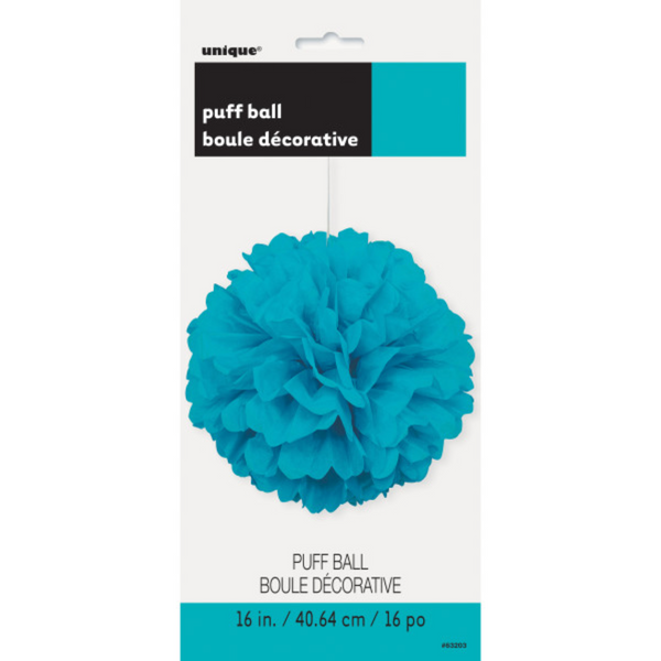 Caribbean Teal Solid 16" Hanging Tissue Pom Pom