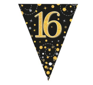Party Bunting Sparkling Fizz 16 Black & Gold Holographic - 11 flags (3.9m)