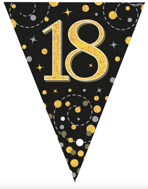 Party Bunting Sparkling Fizz 18 Black & Gold Holographic 11 flags (3.9m)
