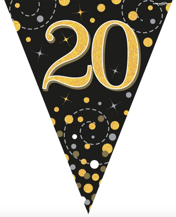 Party Bunting Sparkling Fizz 20 Black & Gold Holographic 11 flags (3.9m)