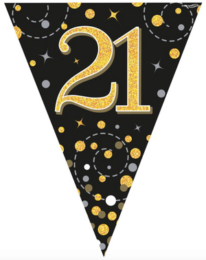 Party Bunting Sparkling Fizz 21 Black & Gold Holographic 11 flags (3.9m)