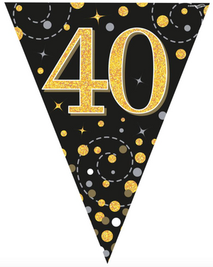 Party Bunting Sparkling Fizz 40 Black & Gold Holographic 11 flags (3.9m)