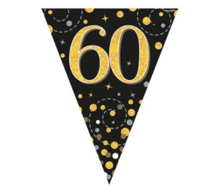 Party Bunting Sparkling Fizz 60 Black & Gold Holographic - 11 flags (3.9m)