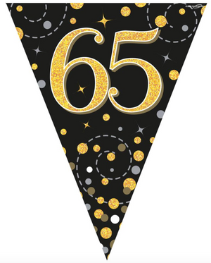 Party Bunting Sparkling Fizz 65 Black & Gold Holographic 11 flags (3.9m)