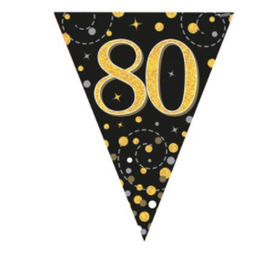 Party Bunting Sparkling Fizz 80 Black & Gold Holographic - 11 flags (3.9m)
