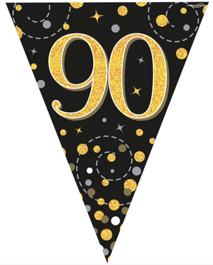 Party Bunting Sparkling Fizz 90 Black & Gold Holographic 11 flags (3.9m)