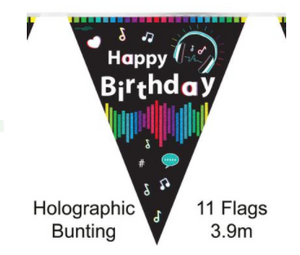 Party Bunting Music Media Birthday Holographic - 11 flags (3.9m)