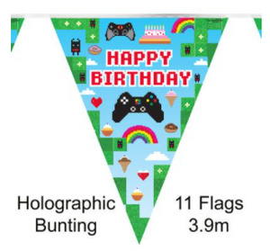 Party Bunting Blox Game Birthday Holographic - 11 flags (3.9m)