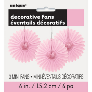 Lovely Pink Solid 6" Tissue Paper Fans (3 pack)