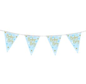 Sparkling Baby Boy Party Bunting - Dots & Holographic Style - 11 flags (3.9m)