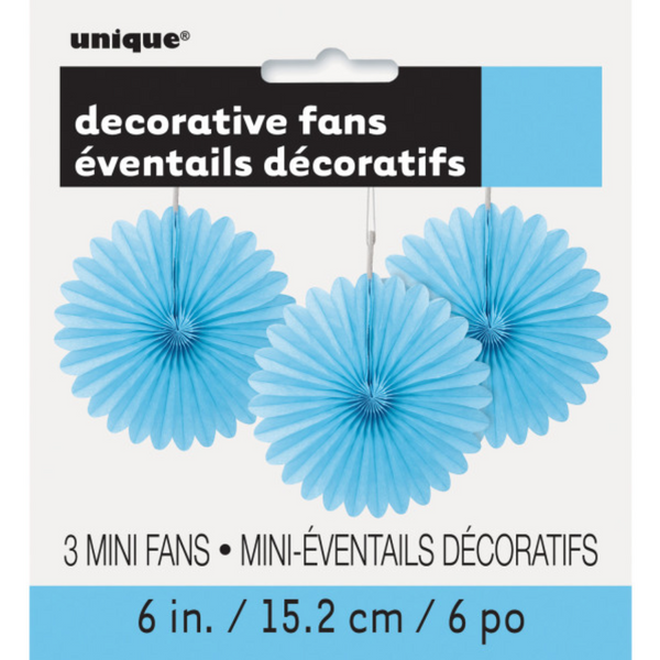 Powder Blue Solid 6" Tissue Paper Fans (3 pack)