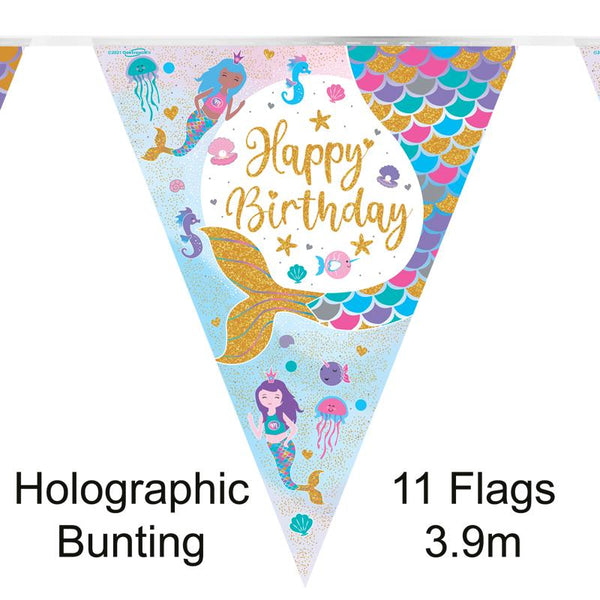 Shimmering Mermaid Birthday Party Bunting  Iridecent - 11 flags (3.9m)