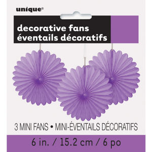 Pretty Purple Solid 6" Tissue Paper Fans (3 pack)