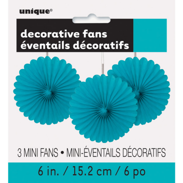 Caribbean Teal Solid 6" Tissue Paper Fans (3 pack)