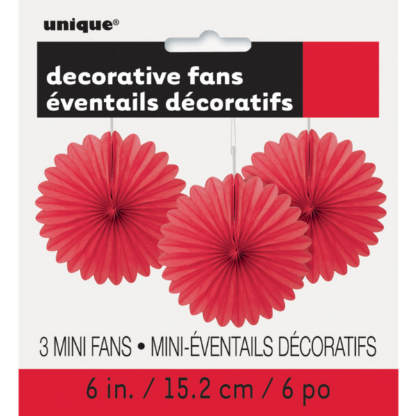 Ruby Red Solid 6" Tissue Paper Fans (3 pack)