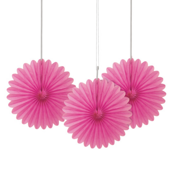 Hot Pink Solid 6" Tissue Paper Fans (3 pack)