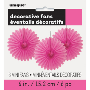 Hot Pink Solid 6" Tissue Paper Fans (3 pack)
