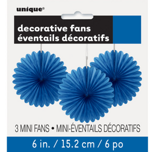 Royal Blue Solid 6" Tissue Paper Fans (3 pack)