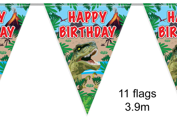 Party Bunting Jurassic Dinosaur Happy Birthday 11 flags - (3.9m)