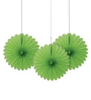 Lime Green Solid 6" Tissue Paper Fans (3 pack)
