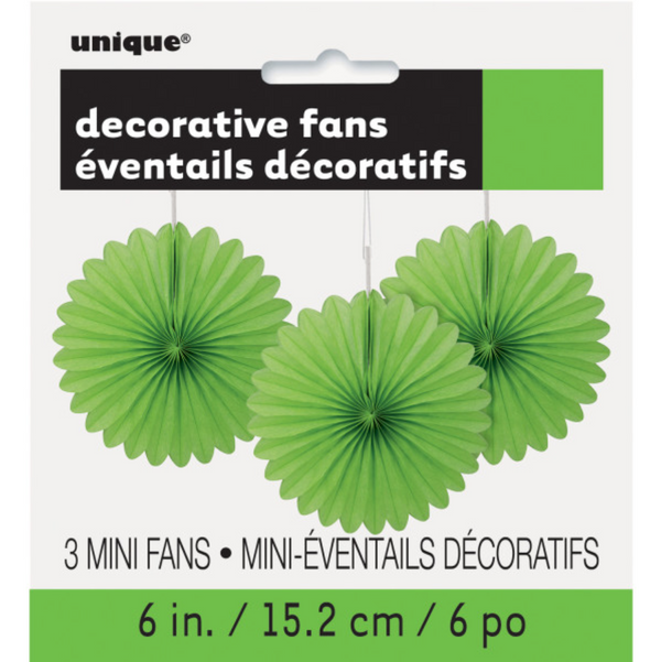 Lime Green Solid 6" Tissue Paper Fans (3 pack)
