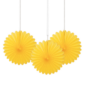 Sunflower Yellow Solid 6" Tissue Paper Fans (3 pack)