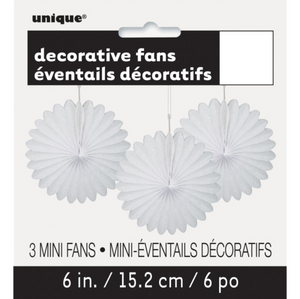 White Solid 6" Tissue Paper Fans (3 pack)
