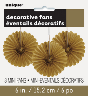 Gold Solid 6" Tissue Paper Fans (3 pack)