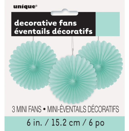 Mint Solid 6" Tissue Paper Fans (3 Pack)