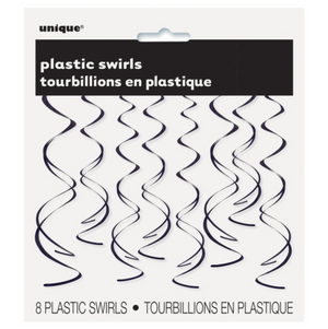 Black Solid Hanging Swirl Decorations (8 Pack)
