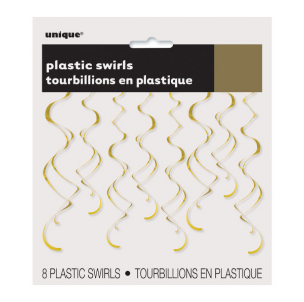 Gold Solid Hanging Swirl Decorations (8 Pack)