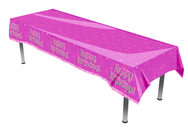 Happy Birthday Colourfast Plastic Table Cover 137cm x 2.6m (1 pack)