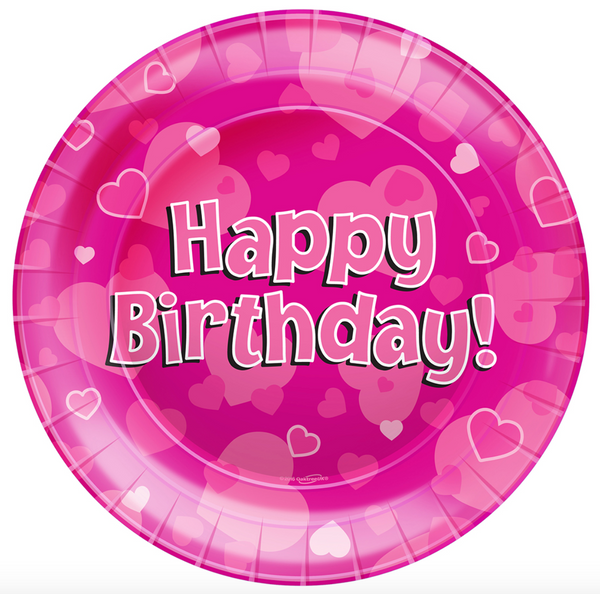 Happy Birthday Pink 9" Plates (8 Pack)