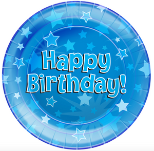 Happy Birthday Blue 9" Plates (8 Pack)