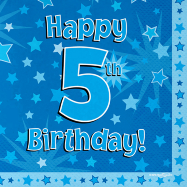 Happy 5th Birthday Blue 33cm x 33cm 3-ply Napkins (16 Pack)