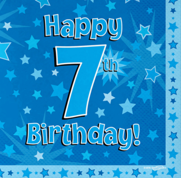 Happy 7th Birthday Blue 33cm x 33cm 3-ply Napkins (16 Pack)