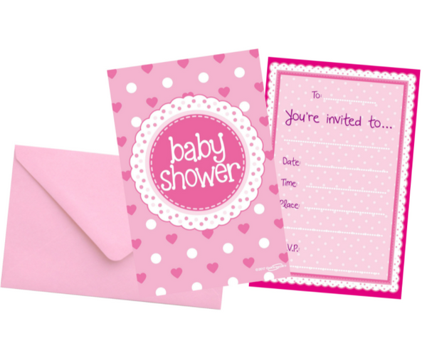 Baby Shower Pink Invites/envelopes  (8 Pack)