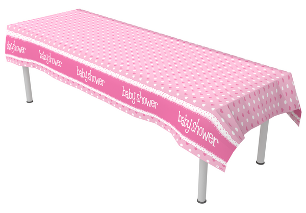 Baby Shower Pink Colourfast Plastic Table Cover 137cm x 2.6m