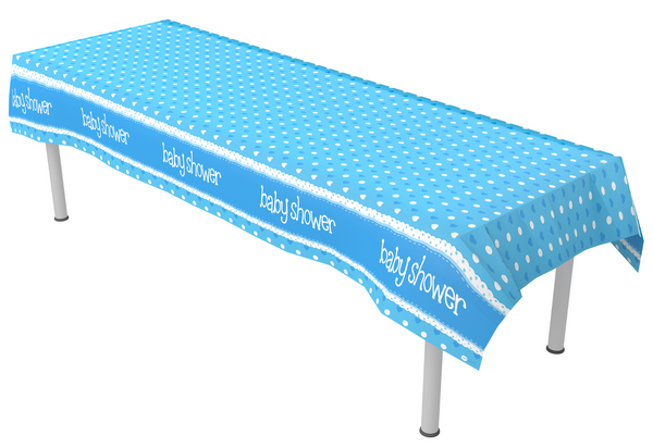 Baby Shower Blue Colourfast Plastic Table Cover 137cm x 2.6m (1 Pack)