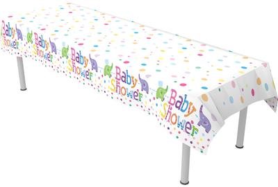 Baby Shower Elephants Colourfast Plastic Table Cover (137cm x 2.6m)