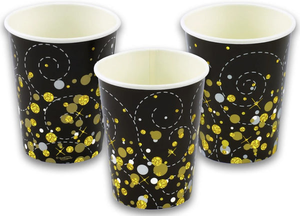 Sparkling Fizz Black & Gold Cups 9oz/266ml  -  (8 Pack)