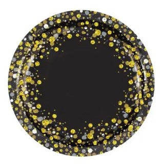 Sparkling Fizz Black & Gold Plates 9inch/23cm - (8 Pack)