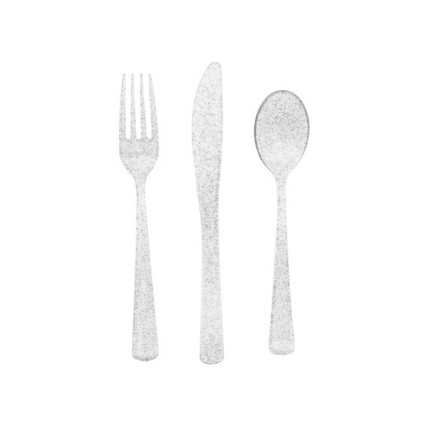 Silver Glitter Assorted Plastic Cutlery (18 pack)