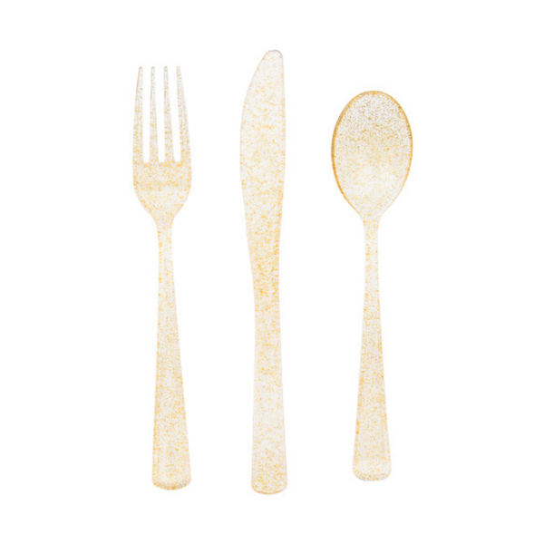 Gold Glitter Assorted Plastic Cutlery (18 pack)