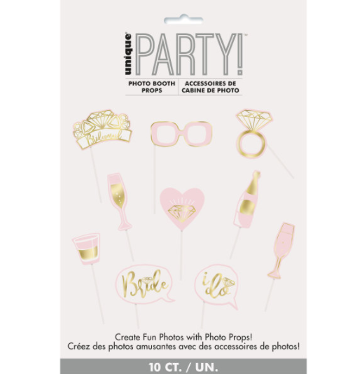 Pink and Gold Foil Bachelorette Party Photo Booth Props (10 Pack)