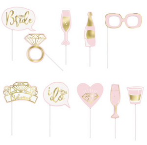 Pink and Gold Foil Bachelorette Party Photo Booth Props (10 Pack)