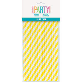 Neon Yellow Striped Paper Straws (40 Pack)